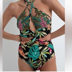 PatBo Tropicalia Hand-Embroidered Swimsuit